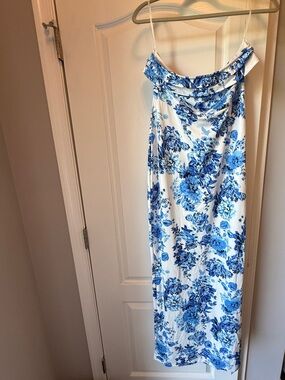 Commense White Dress with Blue Floral Print